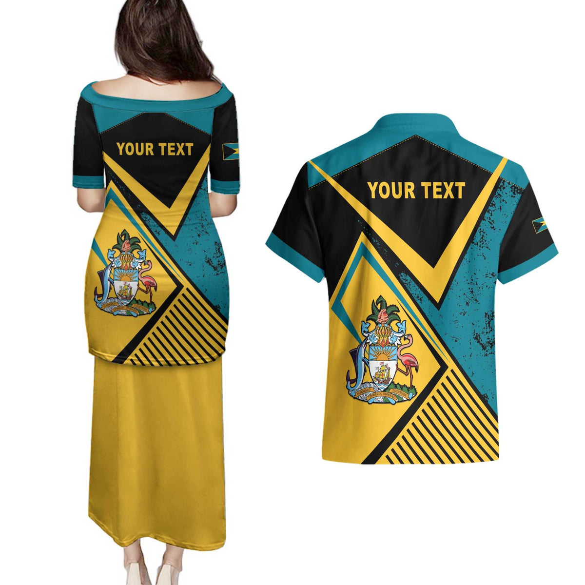 Personalized Bahamas Couples Matching Puletasi and Hawaiian Shirt Coat Of Arms Unique Style