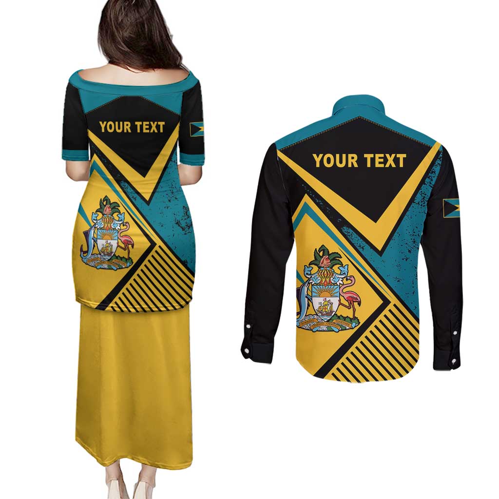 Personalized Bahamas Couples Matching Puletasi and Long Sleeve Button Shirt Coat Of Arms Unique Style