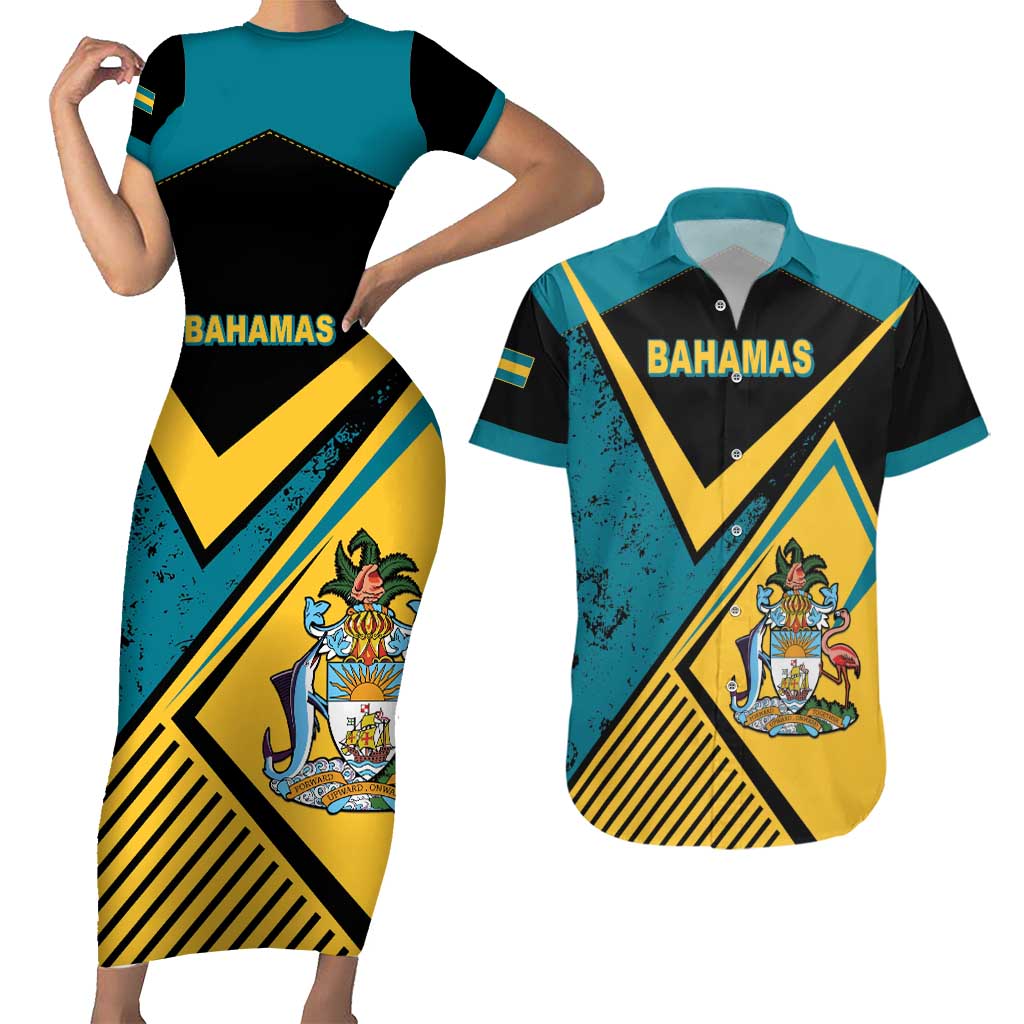 Personalized Bahamas Couples Matching Short Sleeve Bodycon Dress and Hawaiian Shirt Coat Of Arms Unique Style