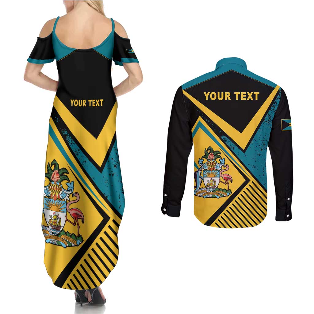 Personalized Bahamas Couples Matching Summer Maxi Dress and Long Sleeve Button Shirt Coat Of Arms Unique Style