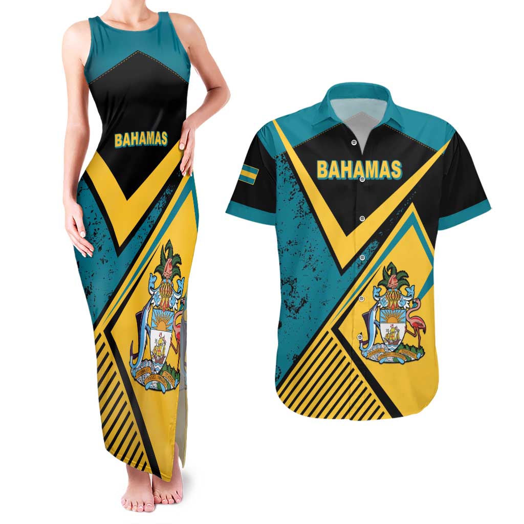 Personalized Bahamas Couples Matching Tank Maxi Dress and Hawaiian Shirt Coat Of Arms Unique Style
