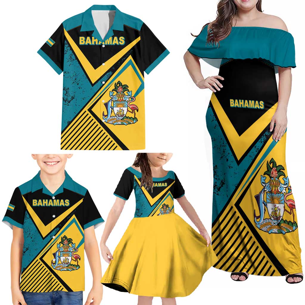 Personalized Bahamas Family Matching Off Shoulder Maxi Dress and Hawaiian Shirt Coat Of Arms Unique Style