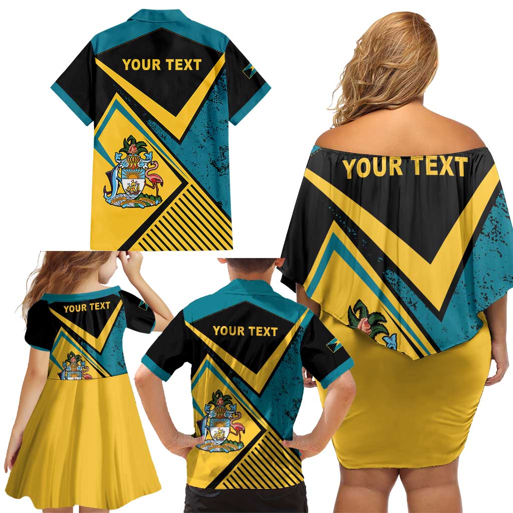 Personalized Bahamas Family Matching Off Shoulder Short Dress and Hawaiian Shirt Coat Of Arms Unique Style