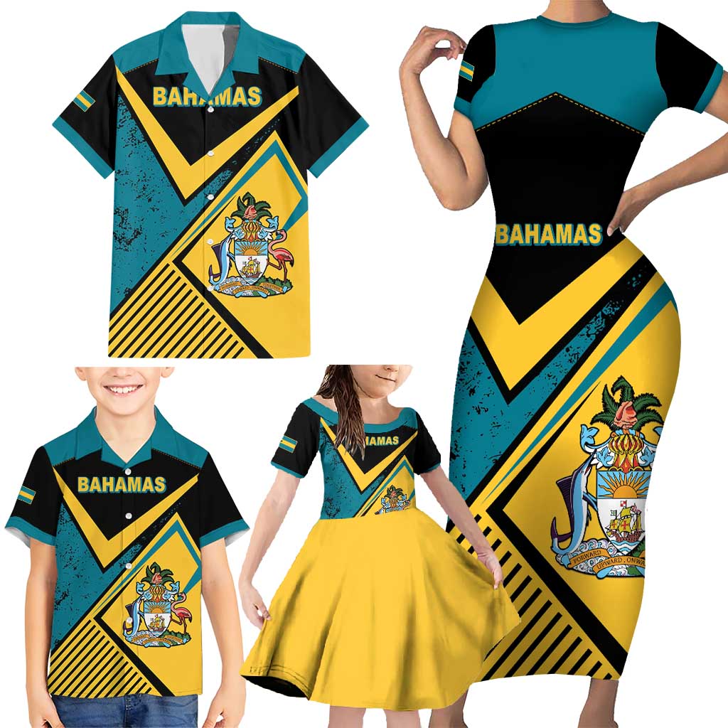 Personalized Bahamas Family Matching Short Sleeve Bodycon Dress and Hawaiian Shirt Coat Of Arms Unique Style