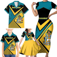 Personalized Bahamas Family Matching Short Sleeve Bodycon Dress and Hawaiian Shirt Coat Of Arms Unique Style
