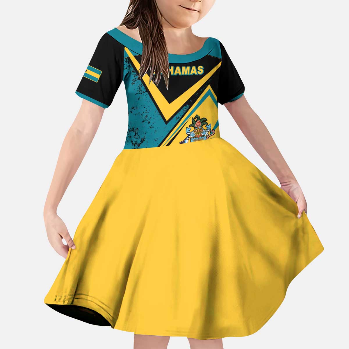 Personalized Bahamas Kid Short Sleeve Dress Coat Of Arms Unique Style