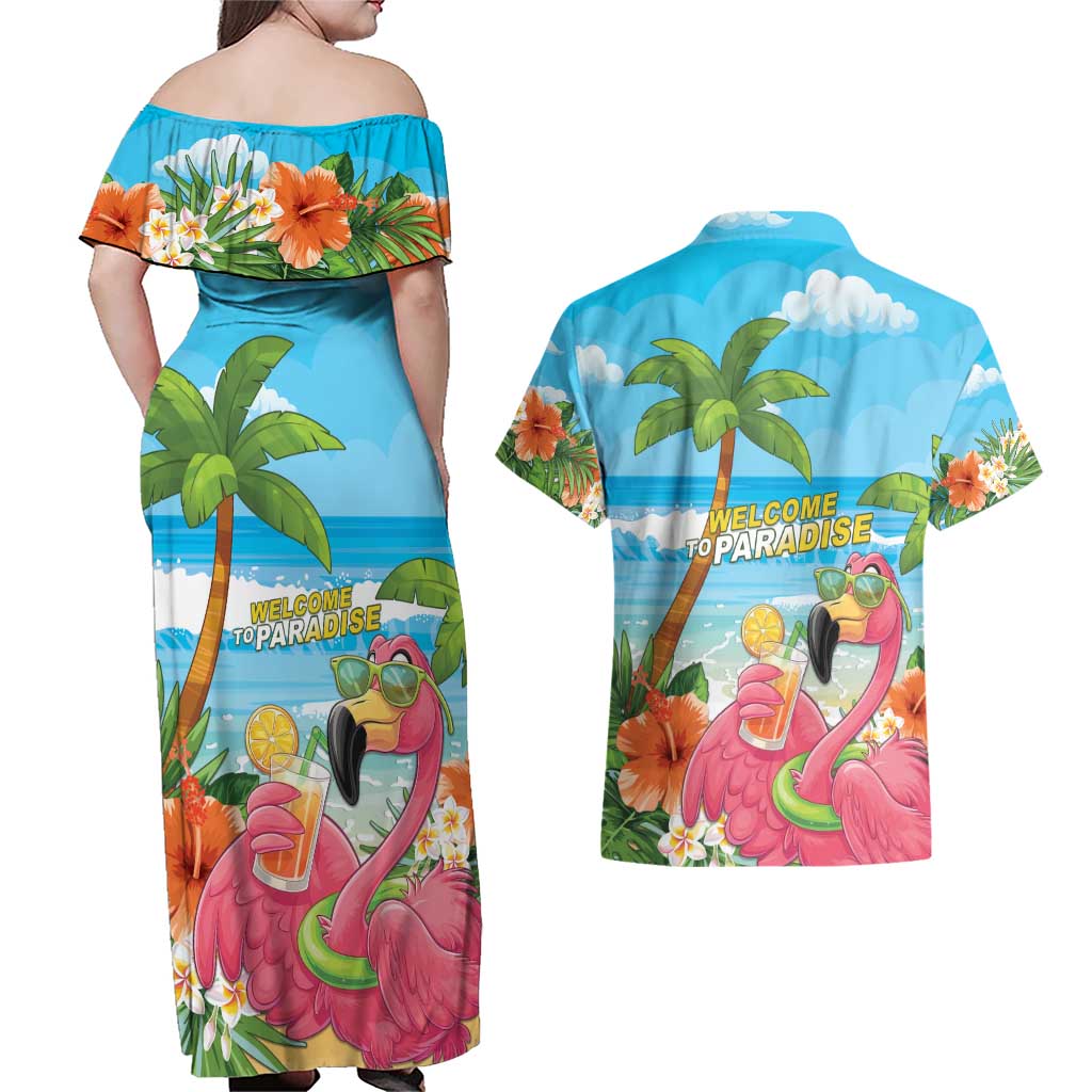 Bahamas Beach Couples Matching Off Shoulder Maxi Dress and Hawaiian Shirt Welcome To Paradise