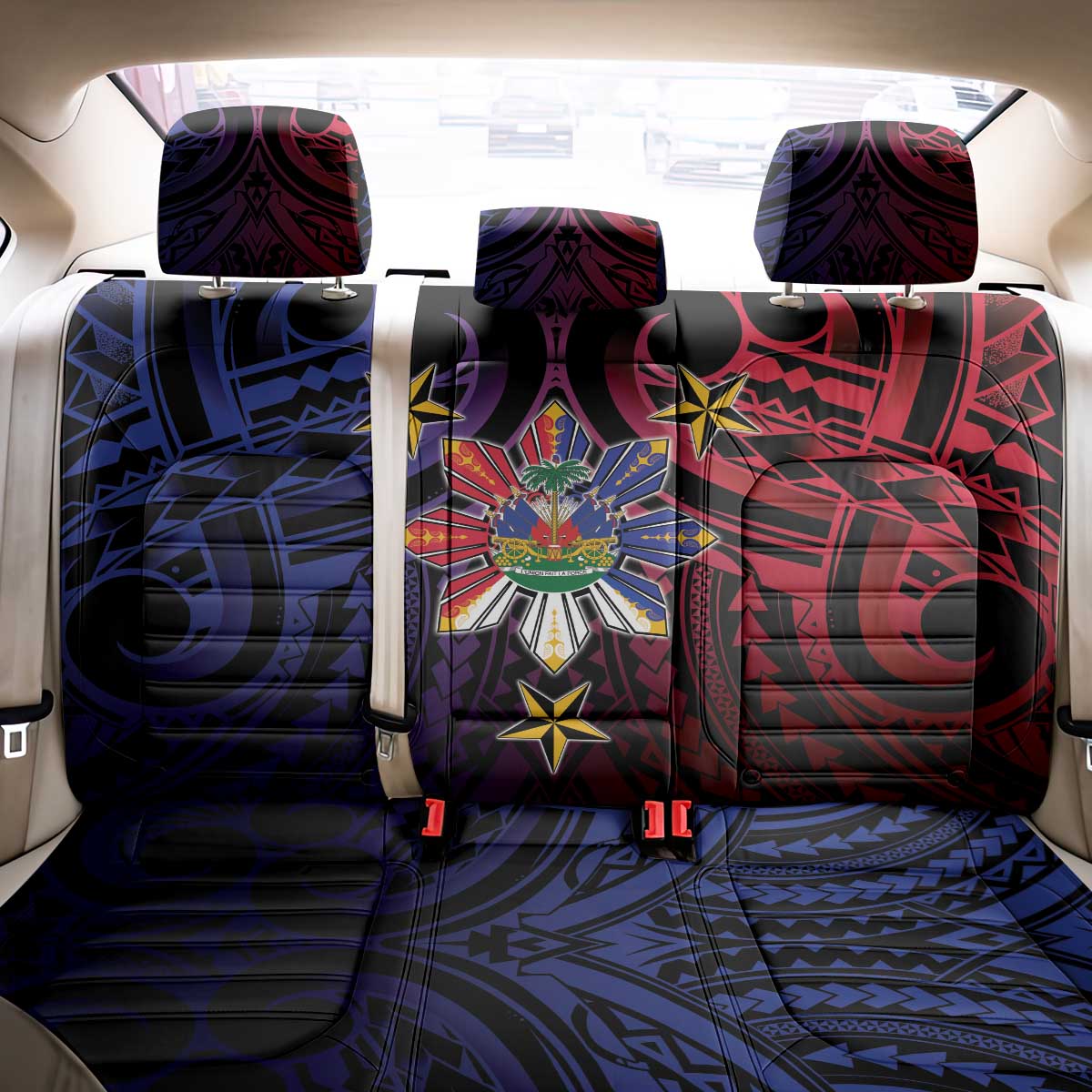 Haiti Philippines Back Car Seat Cover Haitian Coat Of Arms With Filipino Sun