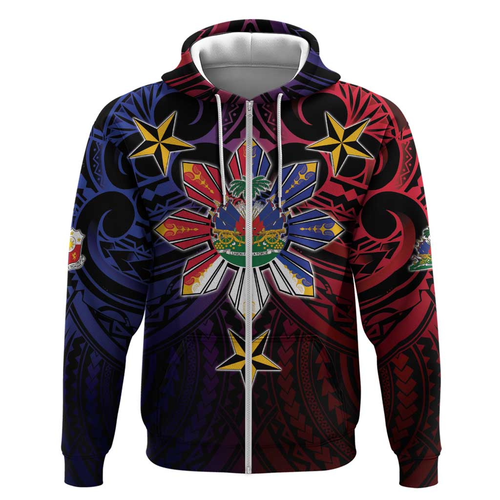 Haiti Philippines Hoodie Haitian Coat Of Arms With Filipino Sun