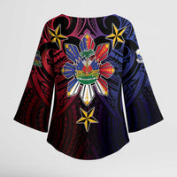 Haiti Philippines Kimono Sleeve Blouse Haitian Coat Of Arms With Filipino Sun