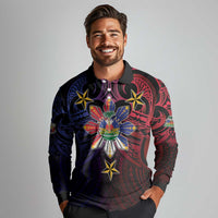 Haiti Philippines Long Sleeve Polo Shirt Haitian Coat Of Arms With Filipino Sun