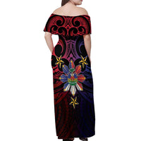 Haiti Philippines Off Shoulder Maxi Dress Haitian Coat Of Arms With Filipino Sun