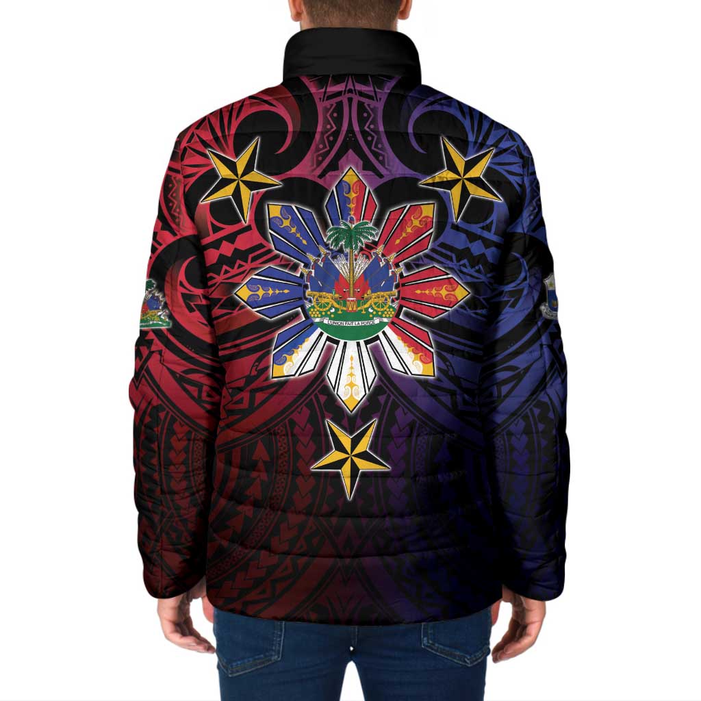 Haiti Philippines Padded Jacket Haitian Coat Of Arms With Filipino Sun