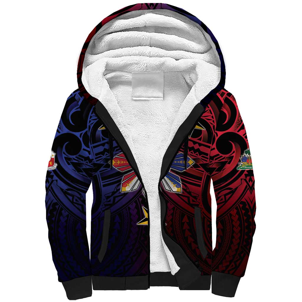 Haiti Philippines Sherpa Hoodie Haitian Coat Of Arms With Filipino Sun