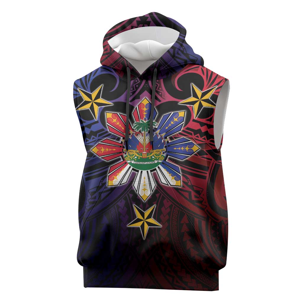 Haiti Philippines Sleeveless Hoodie Haitian Coat Of Arms With Filipino Sun