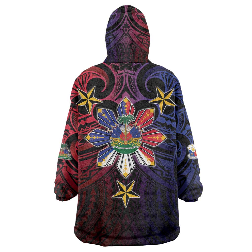 Haiti Philippines Wearable Blanket Hoodie Haitian Coat Of Arms With Filipino Sun