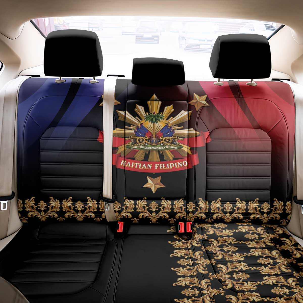 Haiti And Philippines Back Car Seat Cover Haitian Filipino Heritage Crest