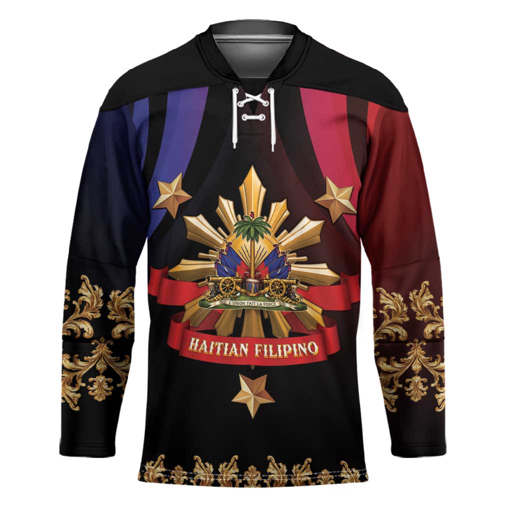 Personalized Haiti And Philippines Hockey Jersey Haitian Filipino Heritage Crest
