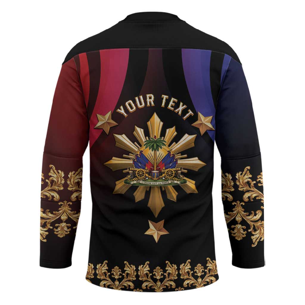 Personalized Haiti And Philippines Hockey Jersey Haitian Filipino Heritage Crest