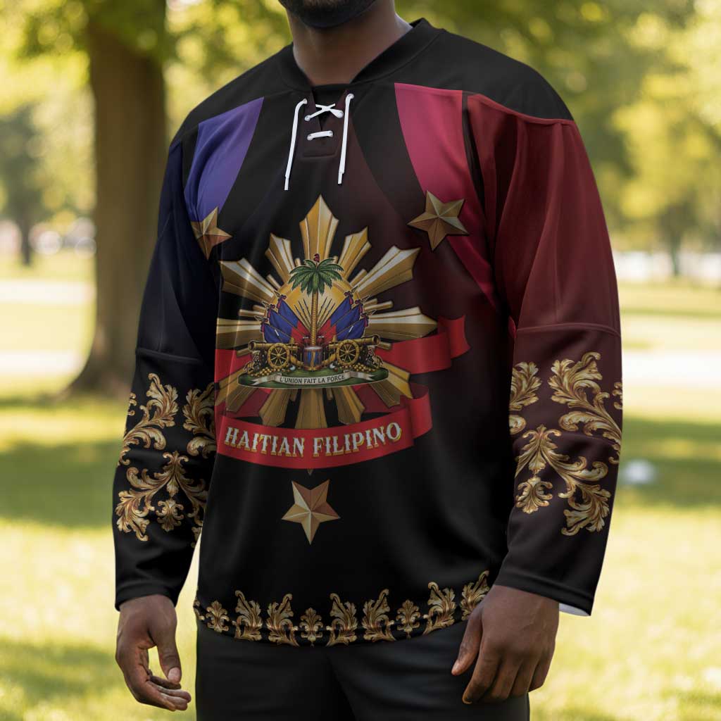 Personalized Haiti And Philippines Hockey Jersey Haitian Filipino Heritage Crest