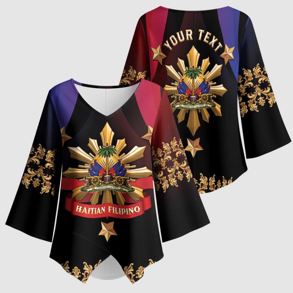 Personalized Haiti And Philippines Kimono Sleeve Blouse Haitian Filipino Heritage Crest