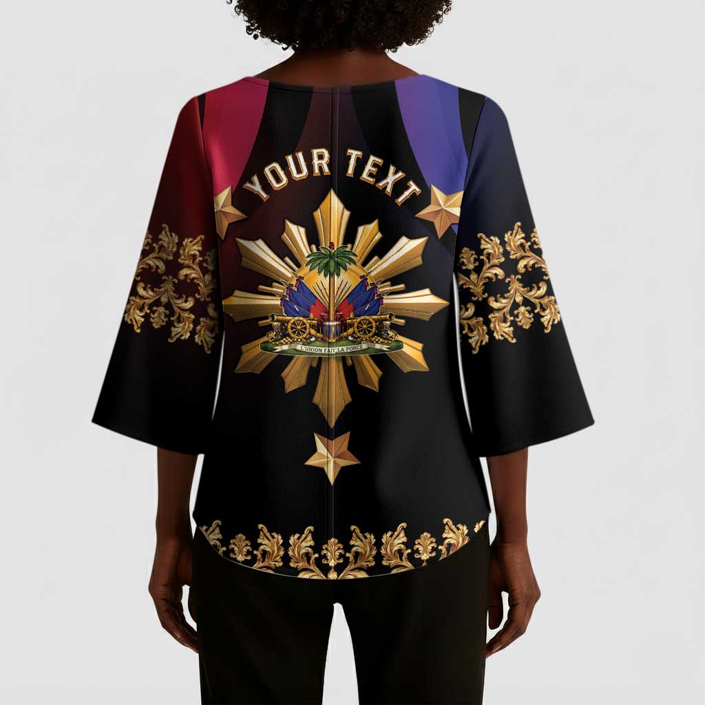 Personalized Haiti And Philippines Kimono Sleeve Blouse Haitian Filipino Heritage Crest