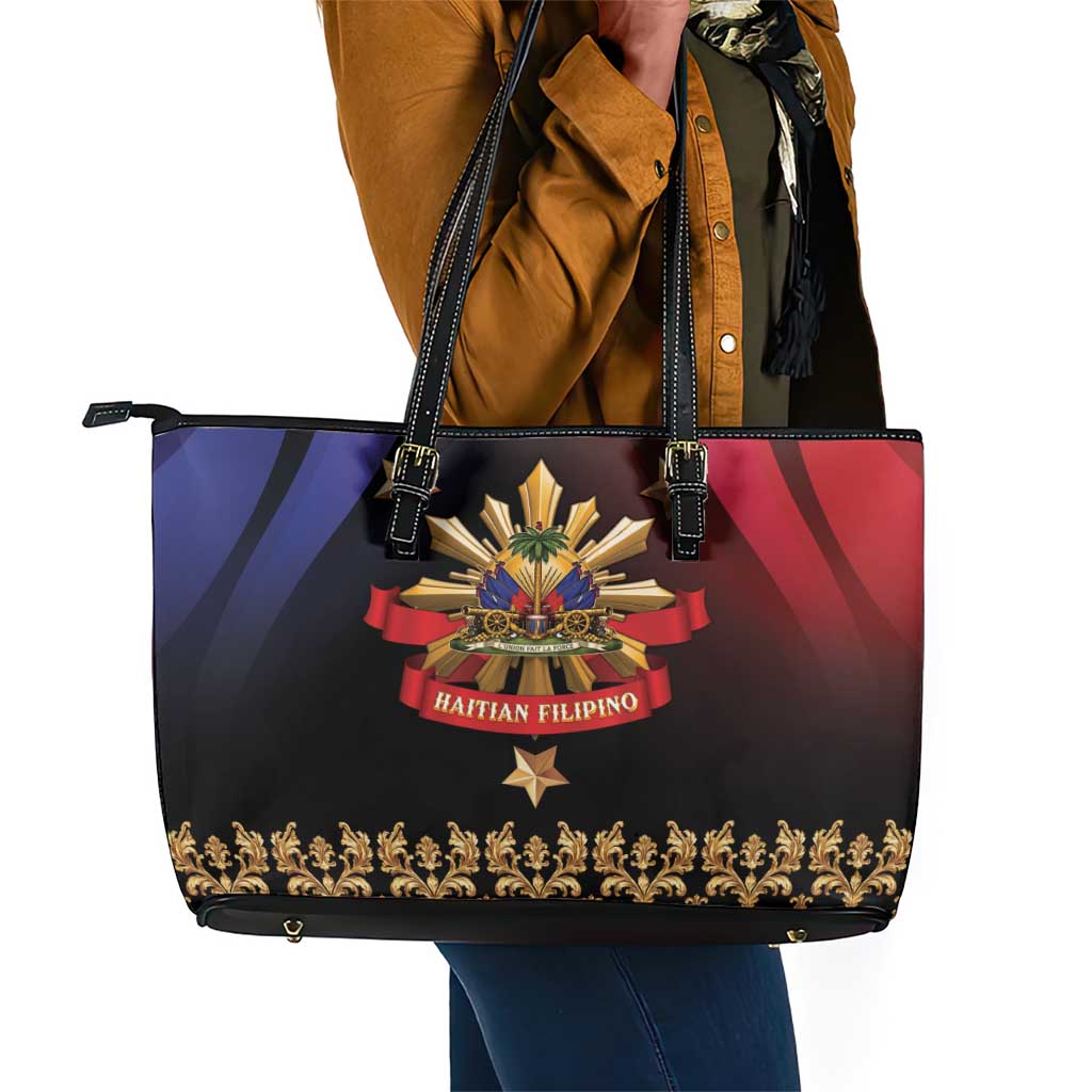 Haiti And Philippines Leather Tote Bag Haitian Filipino Heritage Crest
