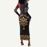 Personalized Haiti And Philippines Long Sleeve Bodycon Dress Haitian Filipino Heritage Crest