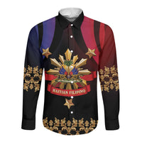 Personalized Haiti And Philippines Long Sleeve Button Shirt Haitian Filipino Heritage Crest