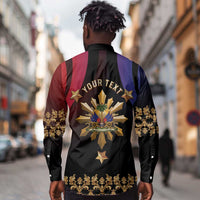 Personalized Haiti And Philippines Long Sleeve Button Shirt Haitian Filipino Heritage Crest