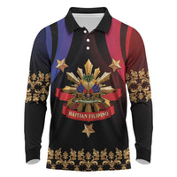 Personalized Haiti And Philippines Long Sleeve Polo Shirt Haitian Filipino Heritage Crest