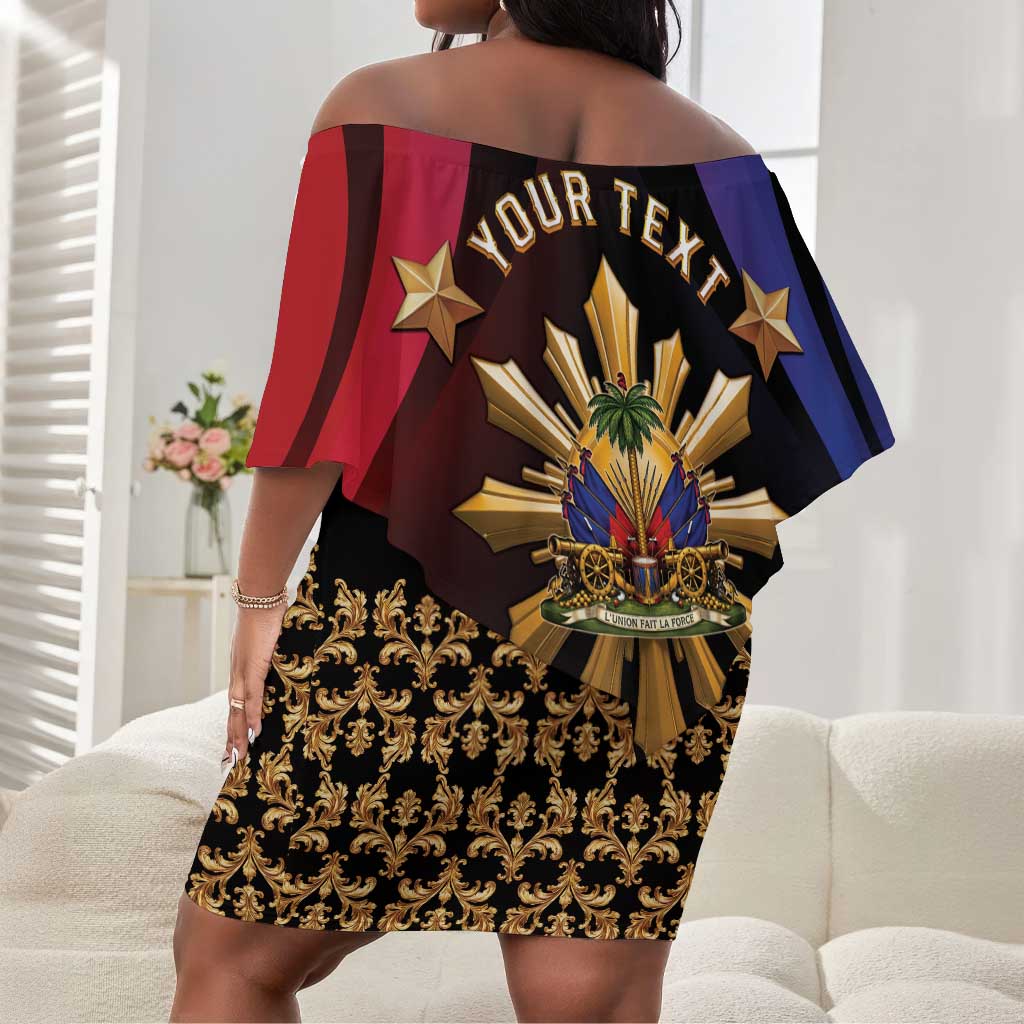 Personalized Haiti And Philippines Off Shoulder Short Dress Haitian Filipino Heritage Crest
