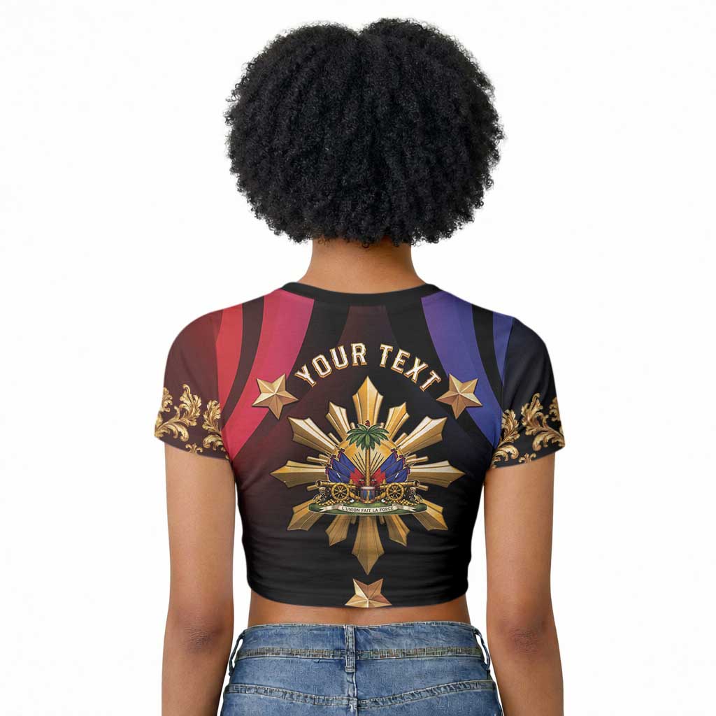 Personalized Haiti And Philippines Raglan Cropped T shirt Haitian Filipino Heritage Crest