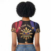 Personalized Haiti And Philippines Raglan Cropped T shirt Haitian Filipino Heritage Crest