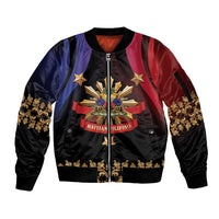Personalized Haiti And Philippines Sleeve Zip Bomber Jacket Haitian Filipino Heritage Crest