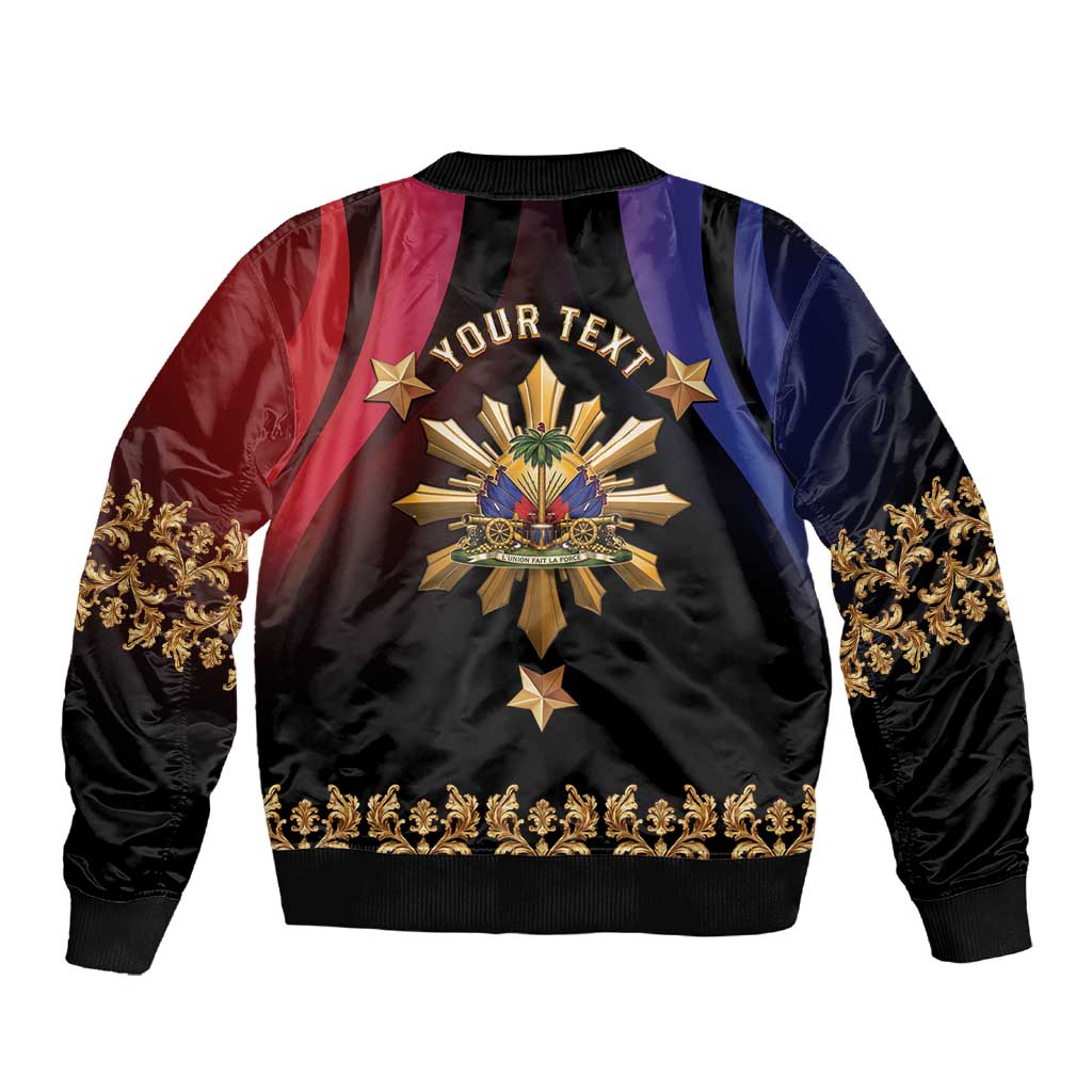 Personalized Haiti And Philippines Sleeve Zip Bomber Jacket Haitian Filipino Heritage Crest