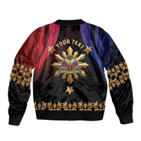 Personalized Haiti And Philippines Sleeve Zip Bomber Jacket Haitian Filipino Heritage Crest