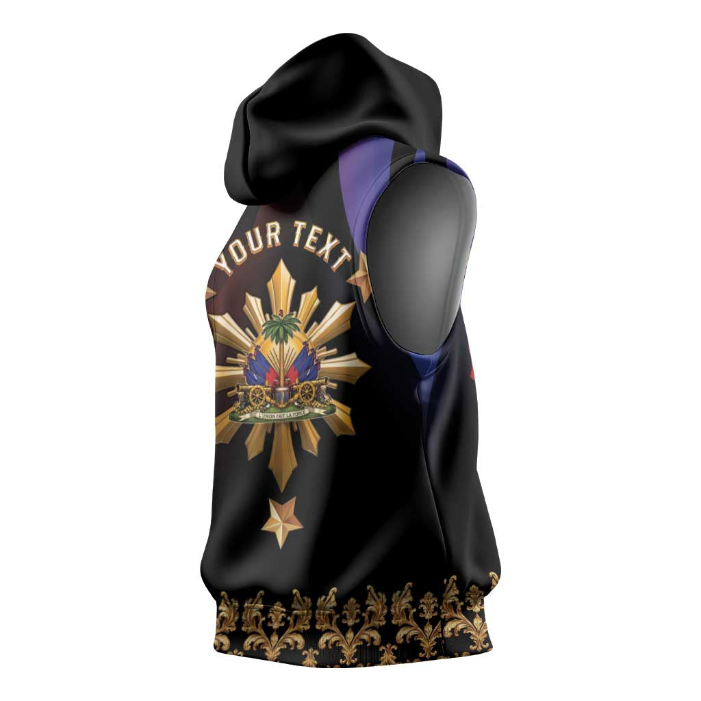 Personalized Haiti And Philippines Sleeveless Hoodie Haitian Filipino Heritage Crest