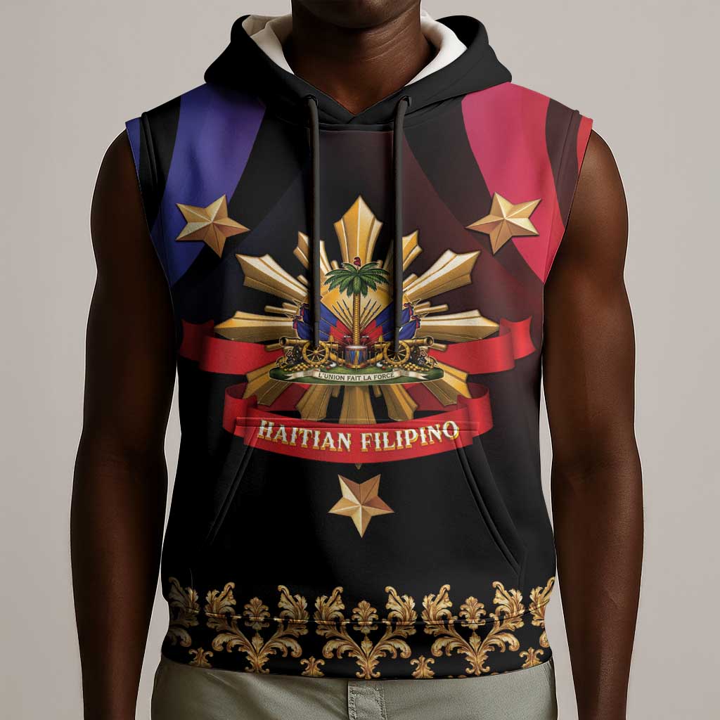 Personalized Haiti And Philippines Sleeveless Hoodie Haitian Filipino Heritage Crest