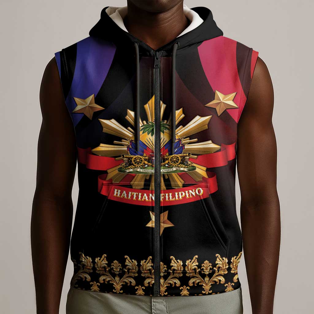 Personalized Haiti And Philippines Sleeveless Zip Hoodie Haitian Filipino Heritage Crest