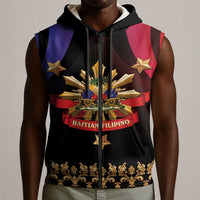 Personalized Haiti And Philippines Sleeveless Zip Hoodie Haitian Filipino Heritage Crest