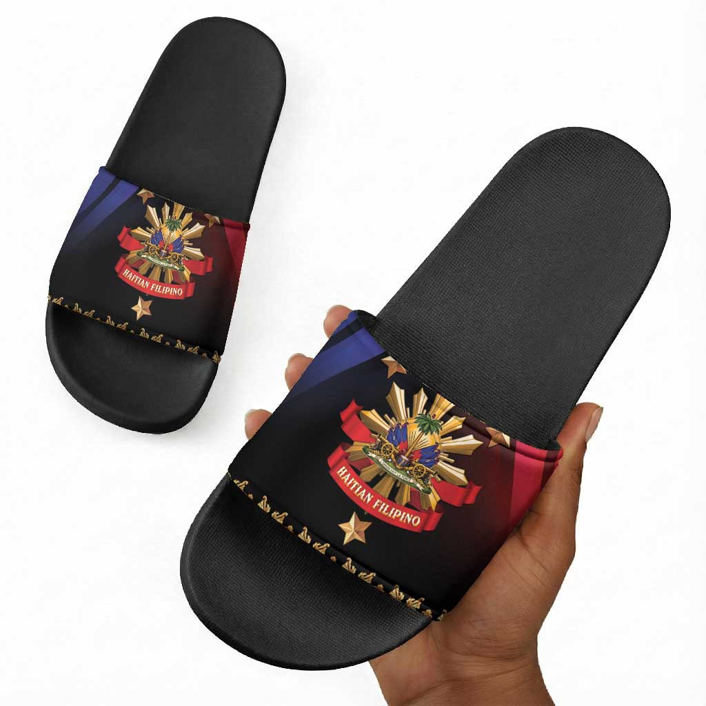 Haiti And Philippines Slide Sandals Haitian Filipino Heritage Crest