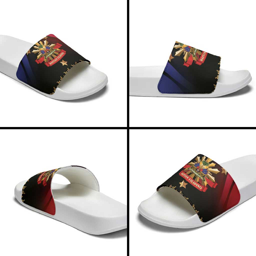 Haiti And Philippines Slide Sandals Haitian Filipino Heritage Crest