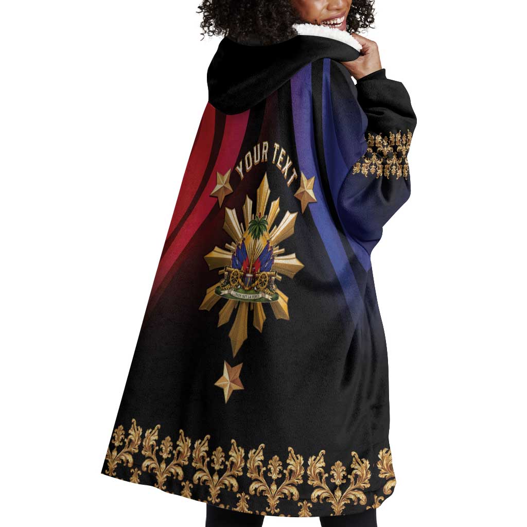 Personalized Haiti And Philippines Wearable Blanket Hoodie Haitian Filipino Heritage Crest