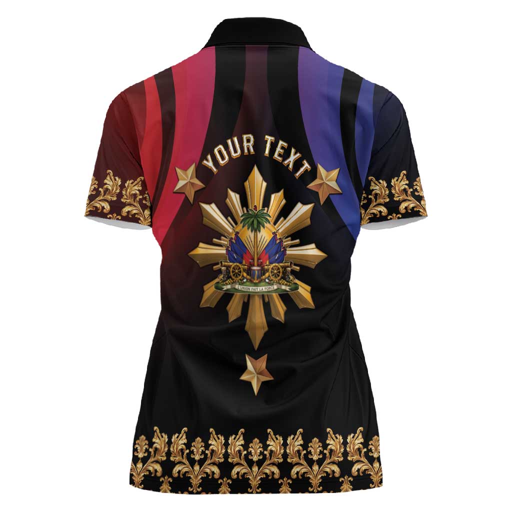 Personalized Haiti And Philippines Women Polo Shirt Haitian Filipino Heritage Crest
