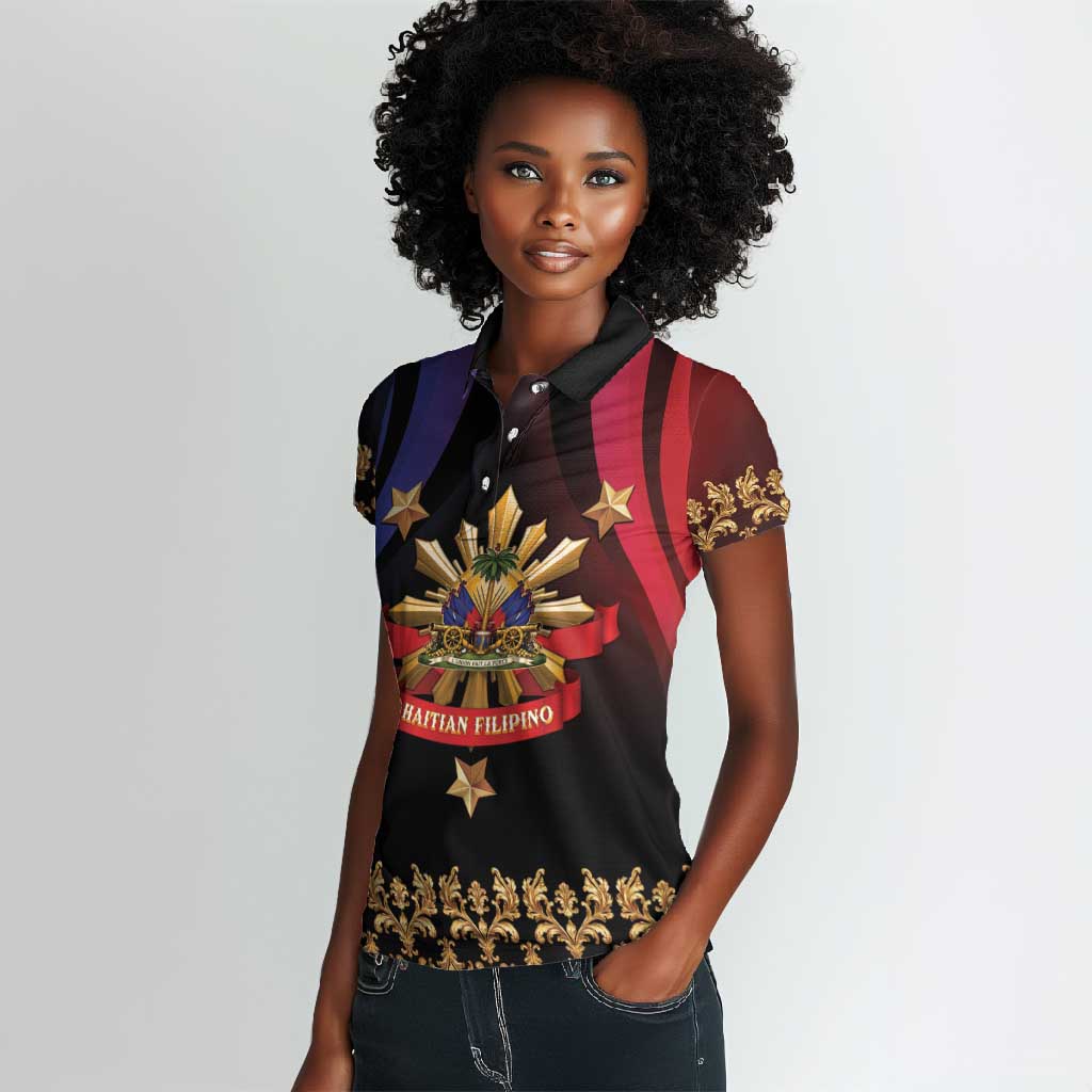 Personalized Haiti And Philippines Women Polo Shirt Haitian Filipino Heritage Crest