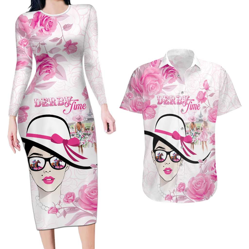 Kentucky Horse Racing Couples Matching Long Sleeve Bodycon Dress and Hawaiian Shirt Fancy Ladies