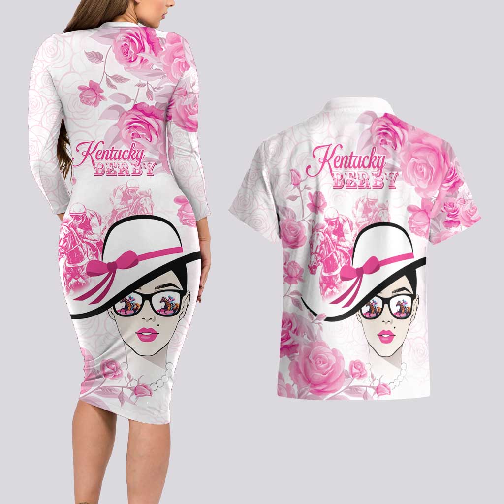 Kentucky Horse Racing Couples Matching Long Sleeve Bodycon Dress and Hawaiian Shirt Fancy Ladies