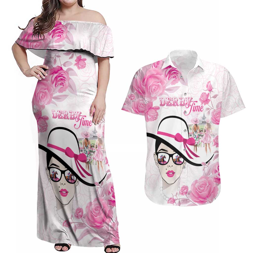 Kentucky Horse Racing Couples Matching Off Shoulder Maxi Dress and Hawaiian Shirt Fancy Ladies