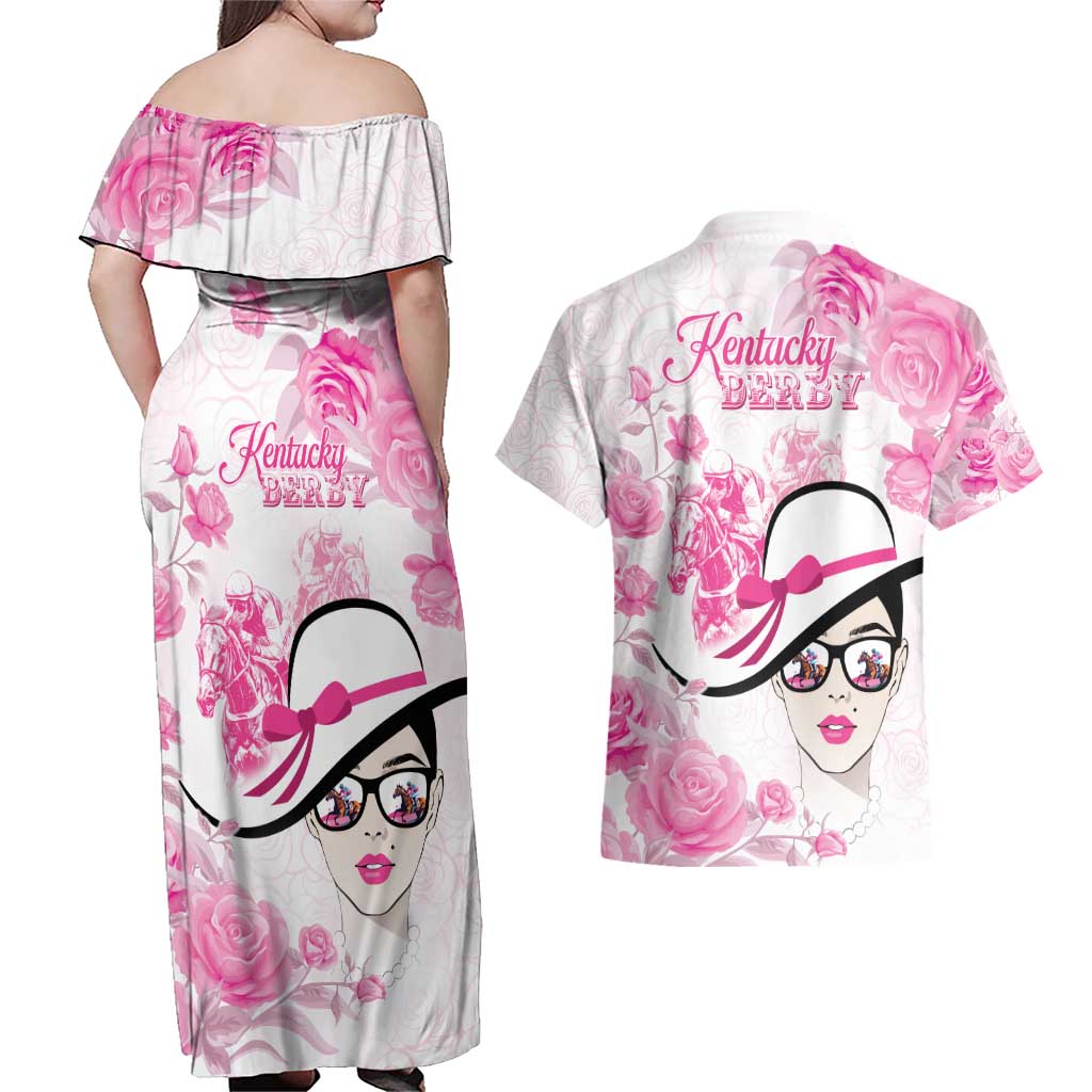 Kentucky Horse Racing Couples Matching Off Shoulder Maxi Dress and Hawaiian Shirt Fancy Ladies